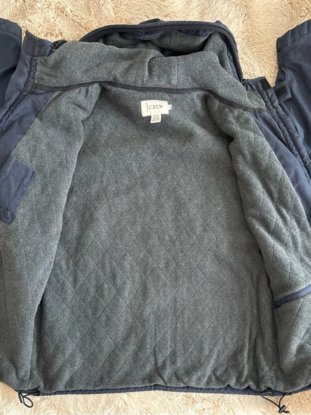 Vintage 90’s J.Crew Navy Fleece Lined Barn Parka Jacket Medium Gorpcore Utility